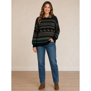 CC Burlington Coat Closet Fair Isle Reindeer Sweater Womens Large Knit Pullover